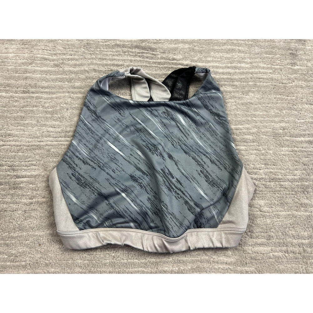 JoyLab Sports Bra Womens Medium Grey Silver Abstract High Neck Strappy Crossback